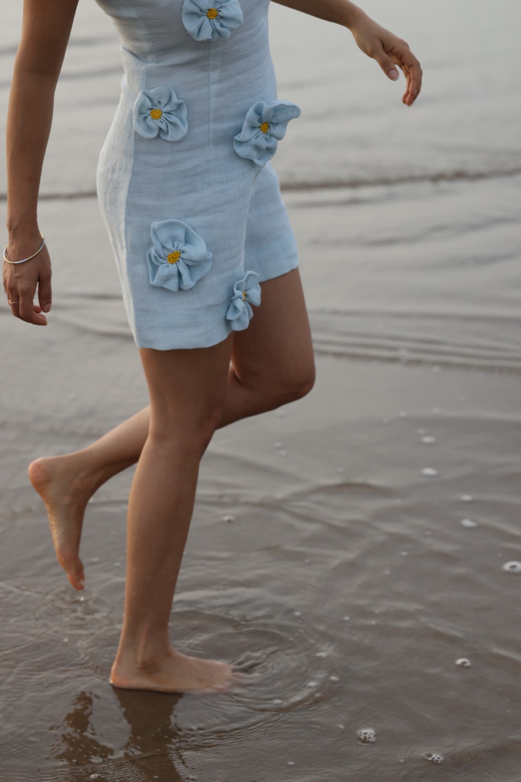 Hibi Blue — the pale blue colourway, walking through the shallows