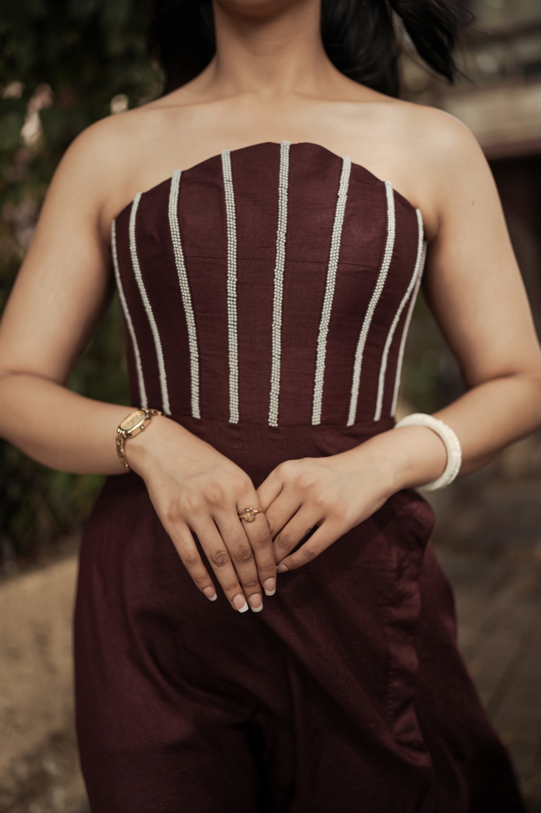 Pearl Syrup — the corset, pearls sewn in a double row down every bone
